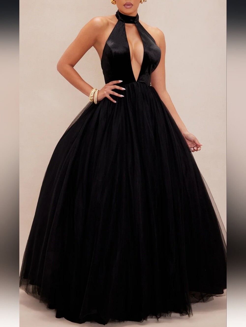 Velvet Tulle Ball Gown Dress